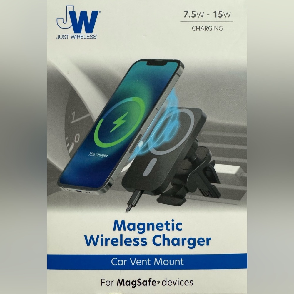 Just Wireless Magnetic Charging for MagSafe Charger Car Mount- Black